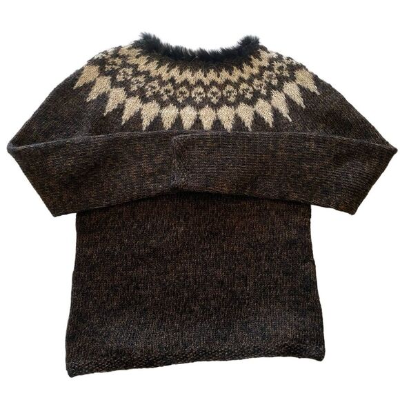 Icelandica Wool Fair Isle Feather Trimmed Sweater Size Small - Picture 2 of 6
